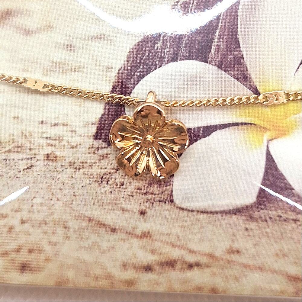 Plumeria Charm Anklet Gold Plate Lobster Claw Clasp 9" + 1" Extension
